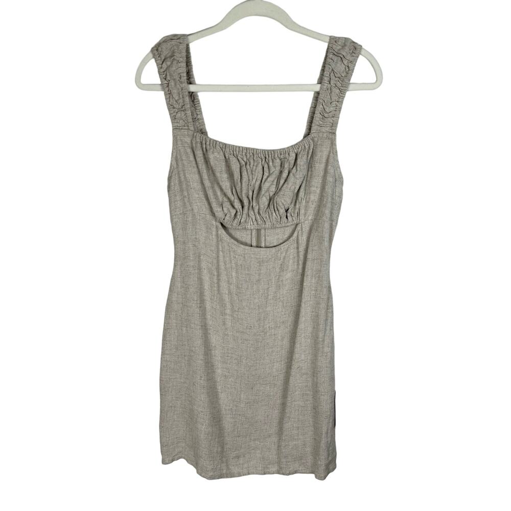 ASOS DESIGN Linen Mini Dress Ruched Cut Out Natural Beige Size 4 Sundress
